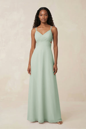 v-neck-chiffon-a-line-cut-out-bridesmaid-dress-in-sage - KissProm Bridesmaid Dresses