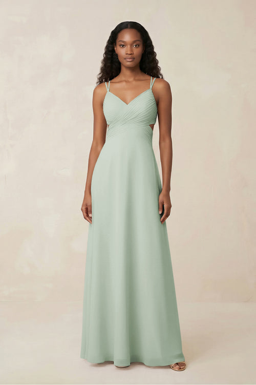 v-neck-chiffon-a-line-cut-out-bridesmaid-dress-in-sage - KissProm Bridesmaid Dresses