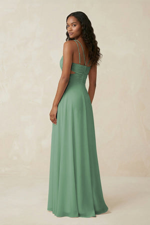 V - Neck Chiffon A - Line Cut - Out Bridesmaid Dress in Sea Glass - KissProm Bridesmaid Dresses