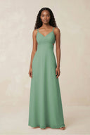 V - Neck Chiffon A - Line Cut - Out Bridesmaid Dress in Sea Glass - KissProm Bridesmaid Dresses