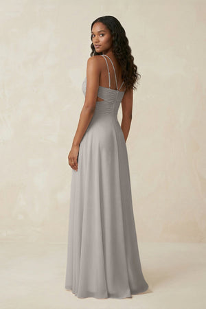 V - Neck Chiffon A - Line Cut - Out Bridesmaid Dress in Silver - KissProm Bridesmaid Dresses