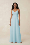 V - Neck Chiffon A - Line Cut - Out Bridesmaid Dress in Sky Blue - KissProm Bridesmaid Dresses