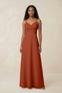 V - Neck Chiffon A - Line Cut - Out Bridesmaid Dress in Spice - KissProm Bridesmaid Dresses