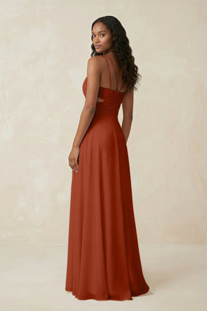 V - Neck Chiffon A - Line Cut - Out Bridesmaid Dress in Spice - KissProm Bridesmaid Dresses