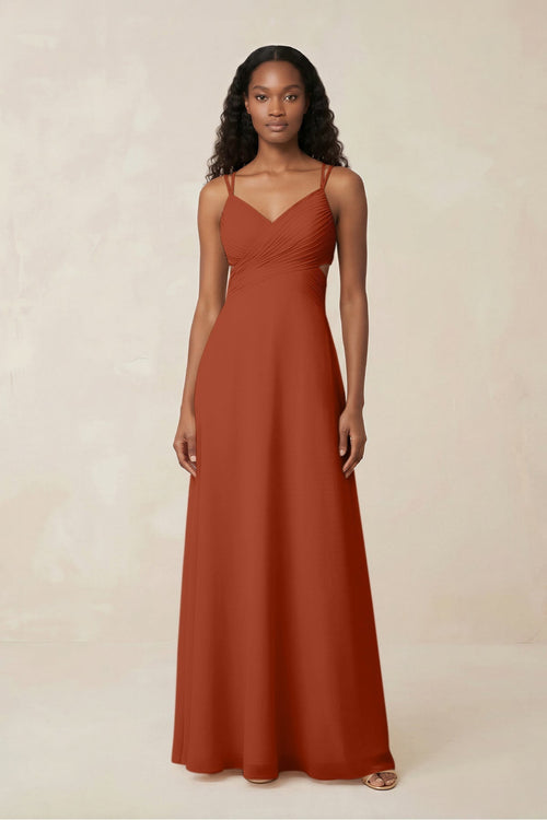V - Neck Chiffon A - Line Cut - Out Bridesmaid Dress in Spice - KissProm Bridesmaid Dresses