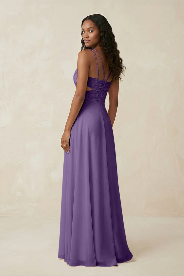 V - Neck Chiffon A - Line Cut - Out Bridesmaid Dress in Tahiti - KissProm Bridesmaid Dresses