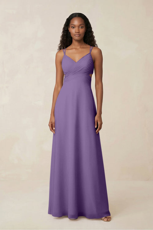 V - Neck Chiffon A - Line Cut - Out Bridesmaid Dress in Tahiti - KissProm Bridesmaid Dresses