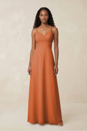 V - Neck Chiffon A - Line Cut - Out Bridesmaid Dress in Terracotta - KissProm Bridesmaid Dresses