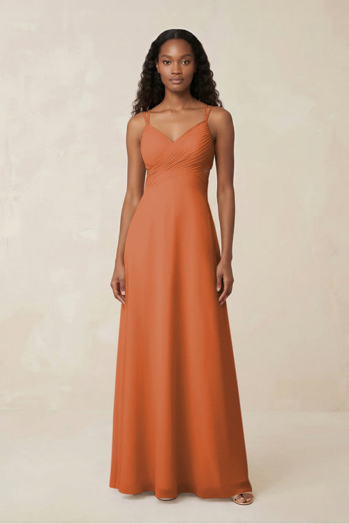 V - Neck Chiffon A - Line Cut - Out Bridesmaid Dress in Terracotta - KissProm Bridesmaid Dresses