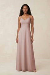 V - Neck Chiffon A - Line Cut - Out Bridesmaid Dress in Toffee - KissProm Bridesmaid Dresses