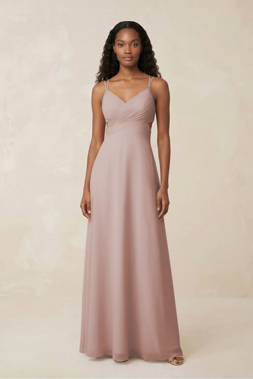 V - Neck Chiffon A - Line Cut - Out Bridesmaid Dress in Toffee - KissProm Bridesmaid Dresses