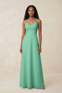 V - Neck Chiffon A - Line Cut - Out Bridesmaid Dress in Turquoise - KissProm Bridesmaid Dresses
