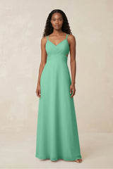 V - Neck Chiffon A - Line Cut - Out Bridesmaid Dress in Turquoise - KissProm Bridesmaid Dresses