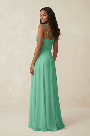 V - Neck Chiffon A - Line Cut - Out Bridesmaid Dress in Turquoise - KissProm Bridesmaid Dresses