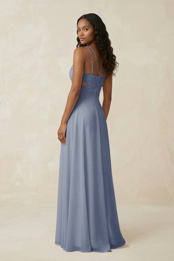 V - Neck Chiffon A - Line Cut - Out Bridesmaid Dress in Twilight - KissProm Bridesmaid Dresses