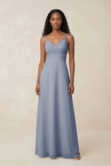 V - Neck Chiffon A - Line Cut - Out Bridesmaid Dress in Twilight - KissProm Bridesmaid Dresses