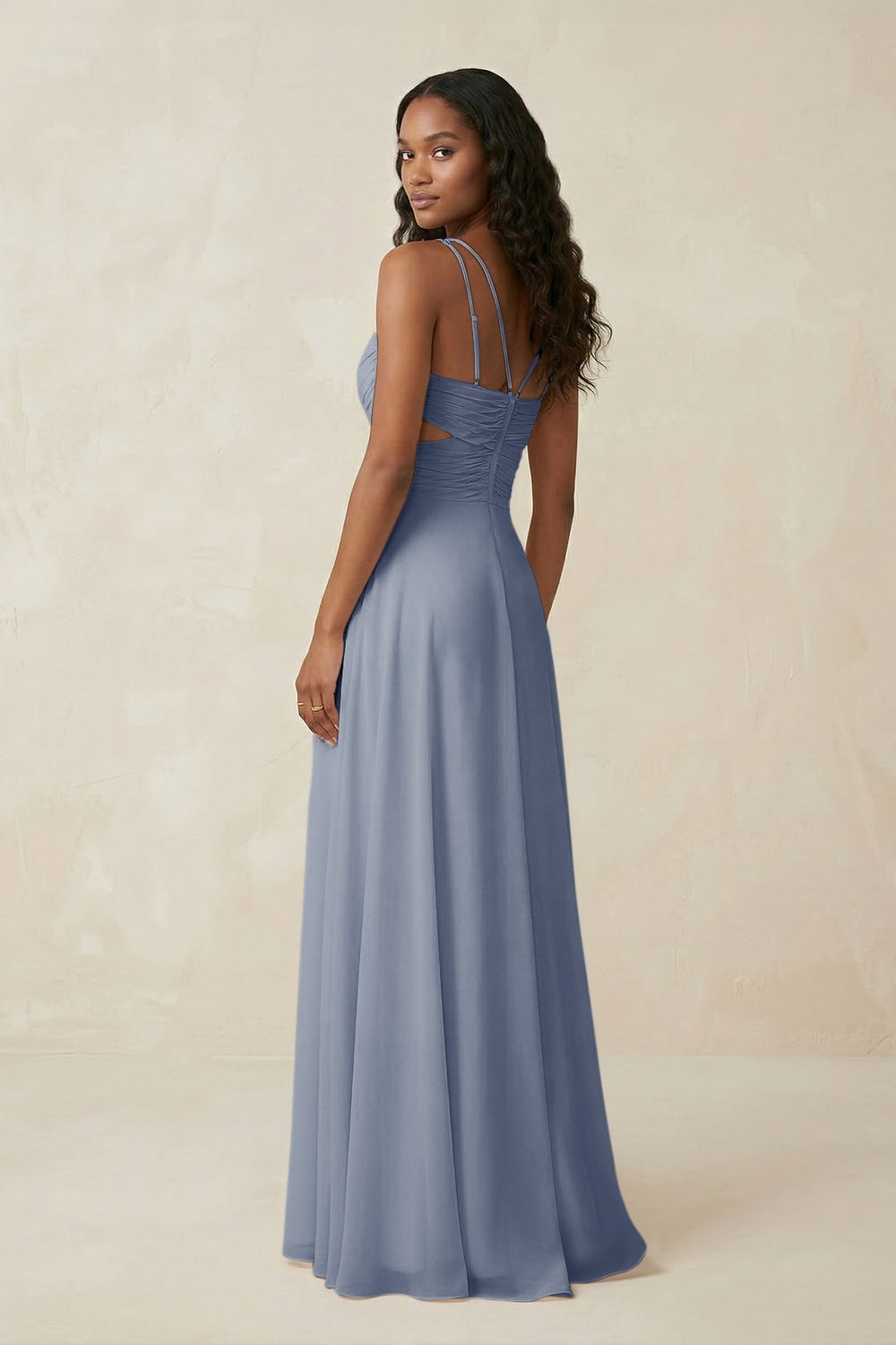 V - Neck Chiffon A - Line Cut - Out Bridesmaid Dress in Twilight - KissProm Bridesmaid Dresses