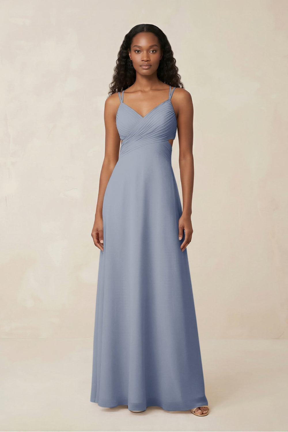 V - Neck Chiffon A - Line Cut - Out Bridesmaid Dress in Twilight - KissProm Bridesmaid Dresses