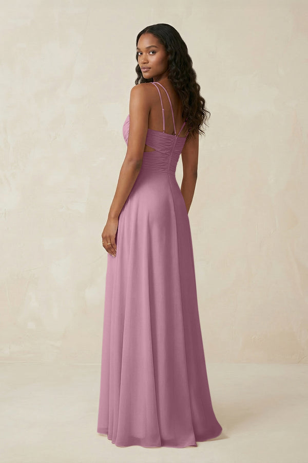 V - Neck Chiffon A - Line Cut - Out Bridesmaid Dress in Vintage Mauve - KissProm Bridesmaid Dresses