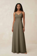 V - Neck Chiffon A - Line Cut - Out Bridesmaid Dress in Willow Green - KissProm Bridesmaid Dresses