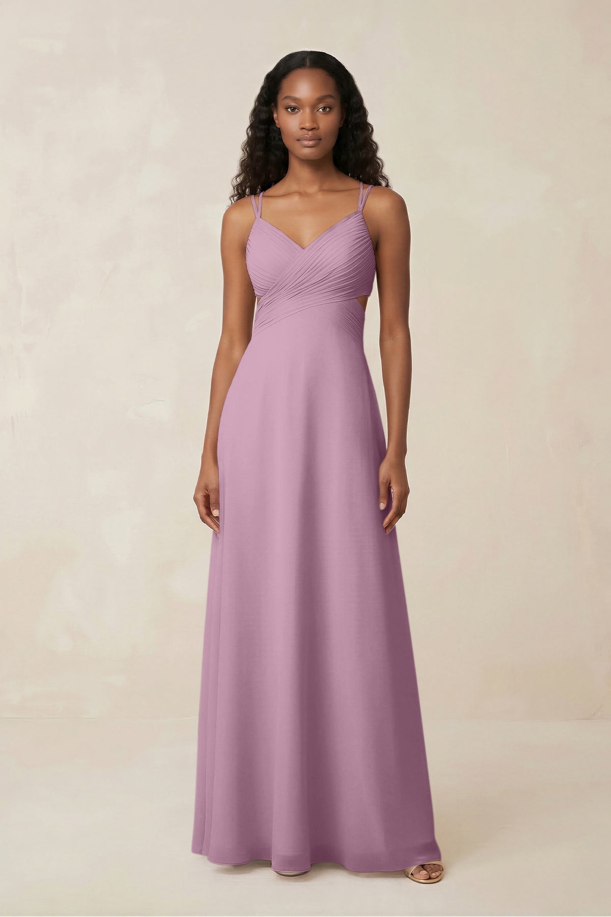 KissProm V-Neck Chiffon A-Line Cut-Out Bridesmaid Dress in Wisteria, Wisteria / Custom Size( Free )