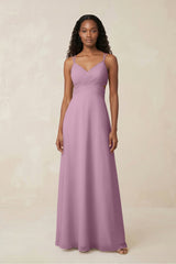 V - Neck Chiffon A - Line Cut - Out Bridesmaid Dress in Wisteria - KissProm Bridesmaid Dresses