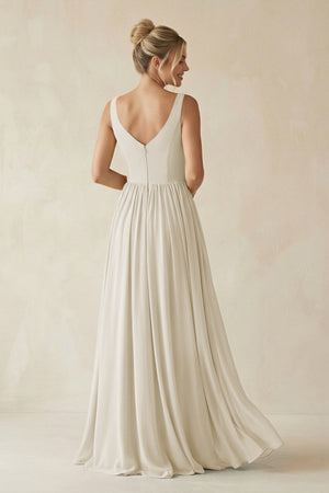 V - Neck Chiffon A - Line Long Bridesmaid Dress in Dove Gray - KissProm Bridesmaid Dresses