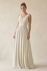 V - Neck Chiffon A - Line Long Bridesmaid Dress in Dove Gray - KissProm Bridesmaid Dresses