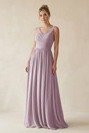 V - Neck Chiffon A - Line Long Bridesmaid Dress in Dusk - KissProm Bridesmaid Dresses