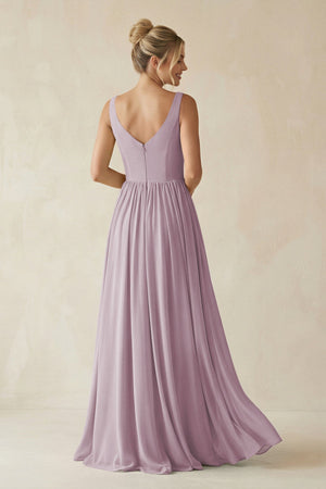 V - Neck Chiffon A - Line Long Bridesmaid Dress in Dusk - KissProm Bridesmaid Dresses