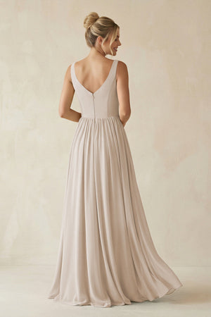 V - Neck Chiffon A - Line Long Bridesmaid Dress in Frost - KissProm Bridesmaid Dresses
