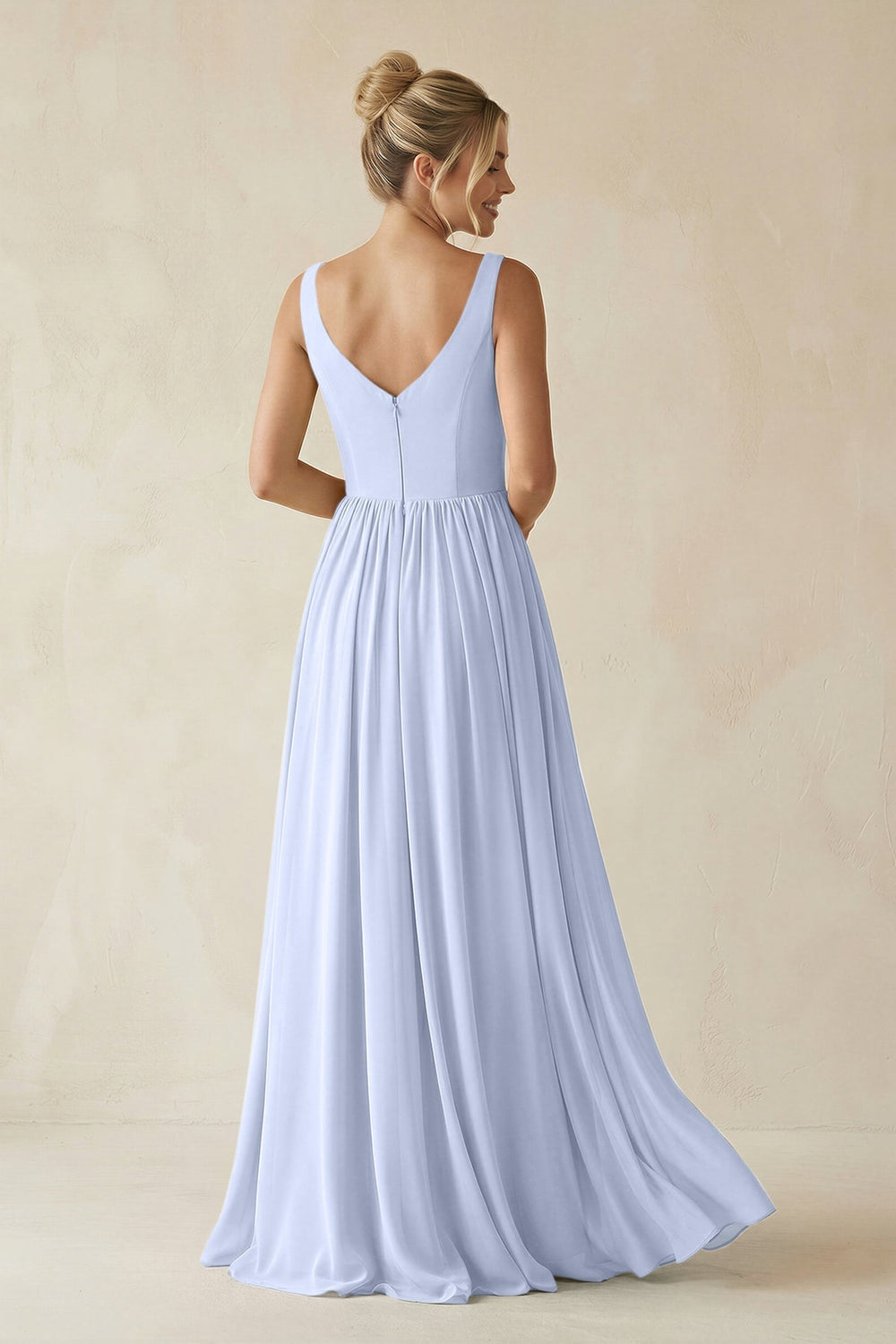 V - Neck Chiffon A - Line Long Bridesmaid Dress in Ice - KissProm Bridesmaid Dresses