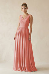 V - Neck Chiffon A - Line Long Bridesmaid Dress in Mulberry - KissProm Bridesmaid Dresses