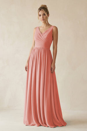 V - Neck Chiffon A - Line Long Bridesmaid Dress in Mulberry - KissProm Bridesmaid Dresses