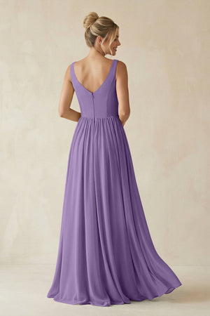 V - Neck Chiffon A - Line Long Bridesmaid Dress in Tahiti - KissProm Bridesmaid Dresses