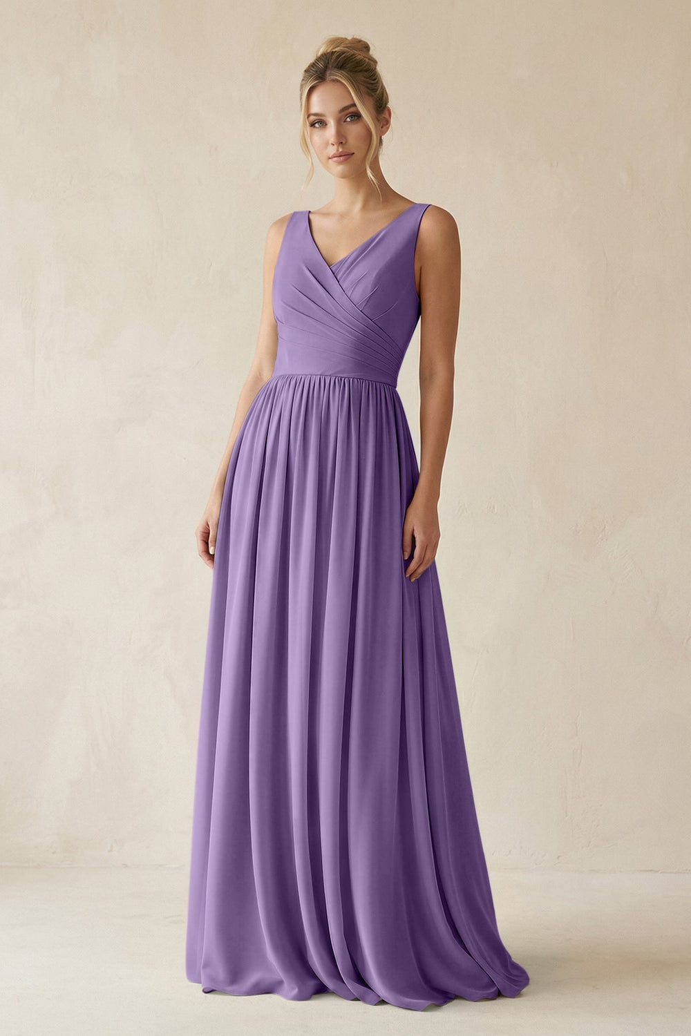 V - Neck Chiffon A - Line Long Bridesmaid Dress in Tahiti - KissProm Bridesmaid Dresses