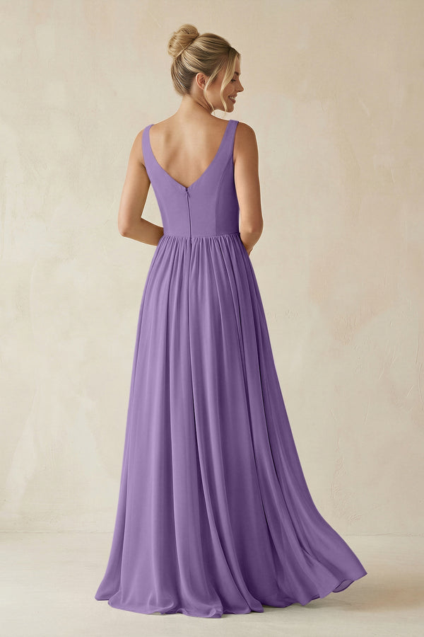 V - Neck Chiffon A - Line Long Bridesmaid Dress in Tahiti - KissProm Bridesmaid Dresses