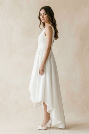 V - Neck Chiffon High - Low Chiffon Wedding Dress in White - KissProm Wedding Dresses