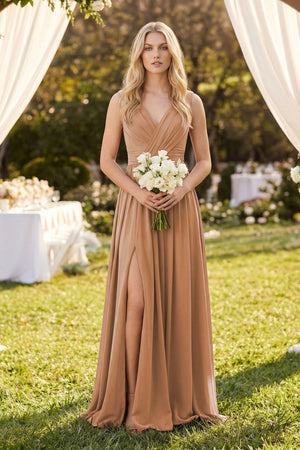 V - Neck Chiffon Pleated A - Line Bridesmaid Dress - KissProm Bridesmaid Dresses