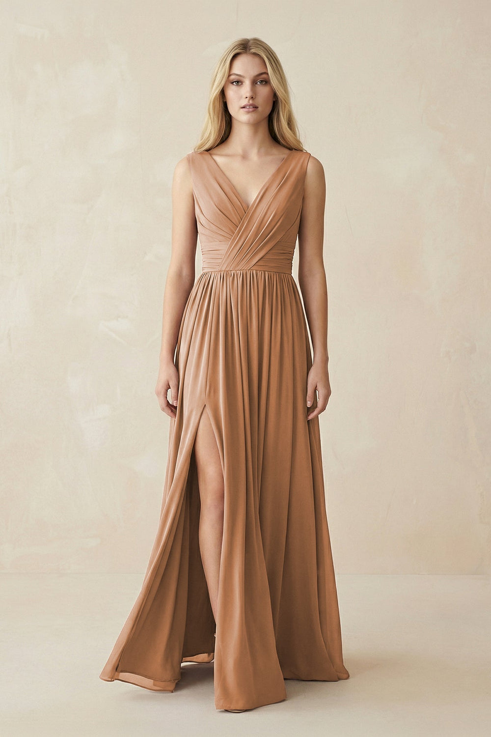 V - Neck Chiffon Pleated A - Line Bridesmaid Dress - KissProm Bridesmaid Dresses