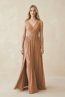 V - Neck Chiffon Pleated A - Line Bridesmaid Dress - KissProm Bridesmaid Dresses