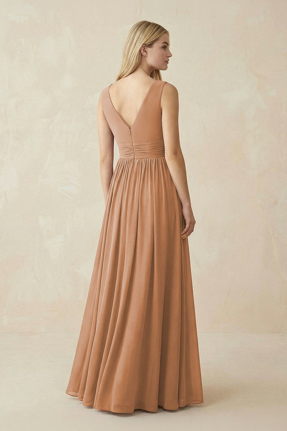 V - Neck Chiffon Pleated A - Line Bridesmaid Dress - KissProm Bridesmaid Dresses