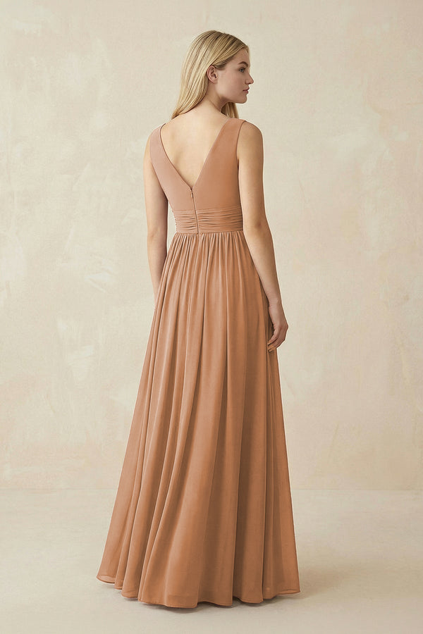 V - Neck Chiffon Pleated A - Line Bridesmaid Dress - KissProm Bridesmaid Dresses