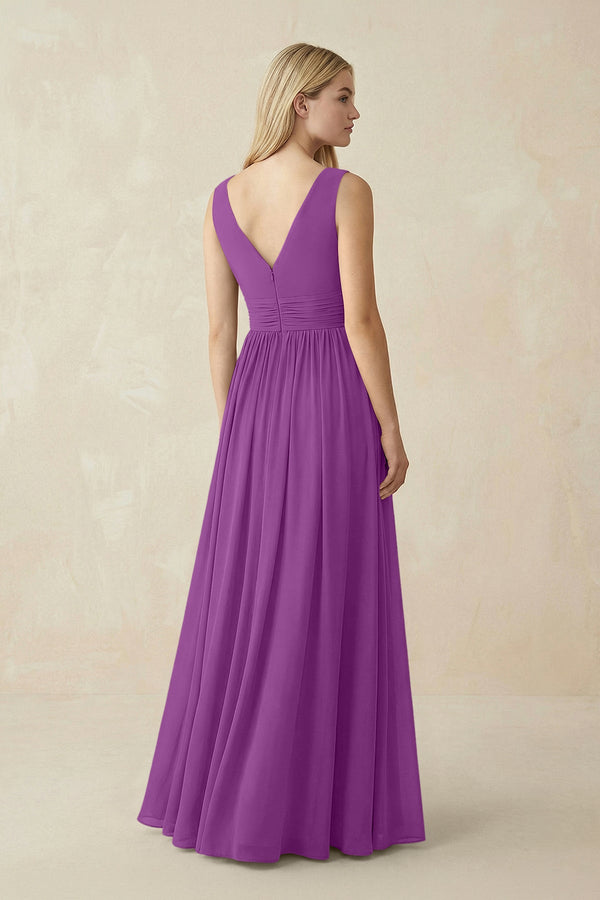 V-Neck Chiffon Pleated A-Line Bridesmaid Dress in Amethyst - KissProm BRIDESMAID DRESSES