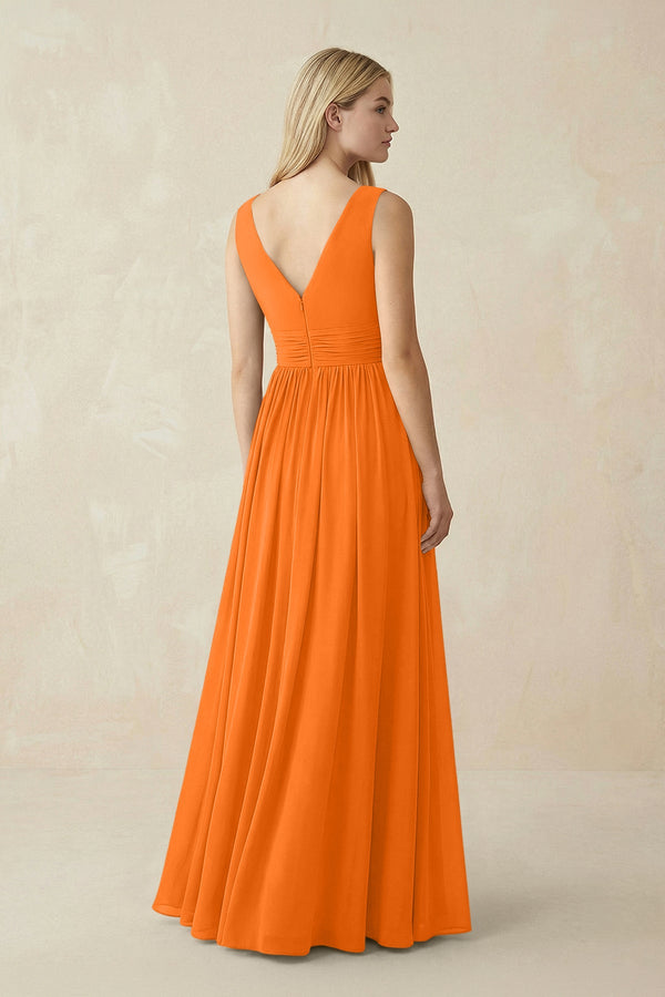 V-Neck Chiffon Pleated A-Line Bridesmaid Dress in Cinnamon - KissProm BRIDESMAID DRESSES
