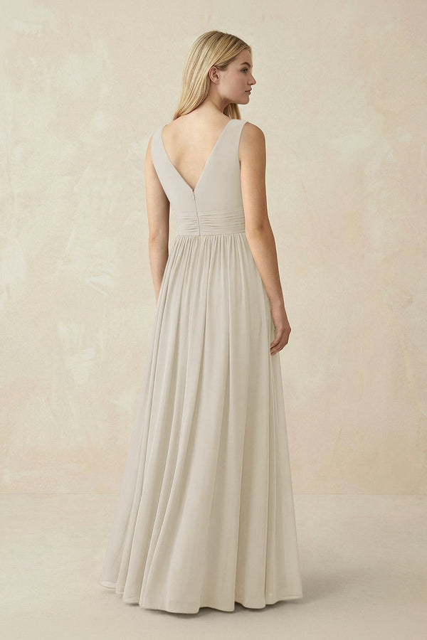 V-Neck Chiffon Pleated A-Line Bridesmaid Dress in Dove Gray - KissProm BRIDESMAID DRESSES
