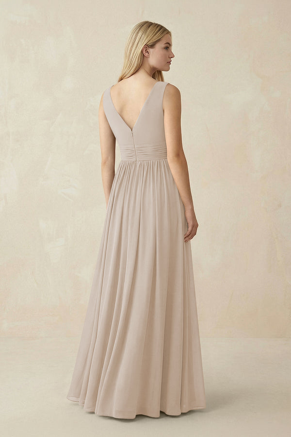 V-Neck Chiffon Pleated A-Line Bridesmaid Dress in Frost - KissProm BRIDESMAID DRESSES