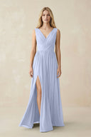 V-Neck Chiffon Pleated A-Line Bridesmaid Dress in Ice - KissProm BRIDESMAID DRESSES