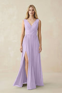 V-Neck Chiffon Pleated A-Line Bridesmaid Dress in Lavender - KissProm BRIDESMAID DRESSES