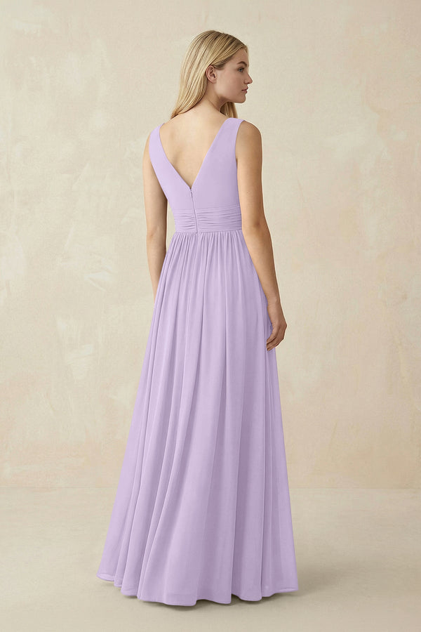 V-Neck Chiffon Pleated A-Line Bridesmaid Dress in Lavender - KissProm BRIDESMAID DRESSES